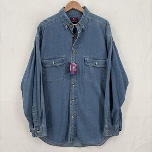 Silenzio America Shirt Mens Large Blue Denim Western Button Front Casual Vintage